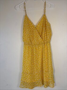 Lush Sunshine Yellow Leaf-Print Spaghetti Strap Mini Dress -456sku